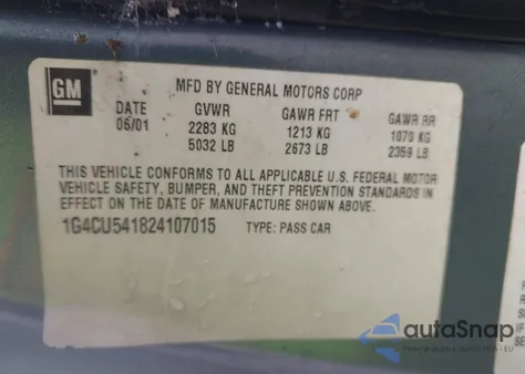 2002 Buick Park Avenue Ultra z USA, uszkodzony, nr VIN 1G4CU541824107015